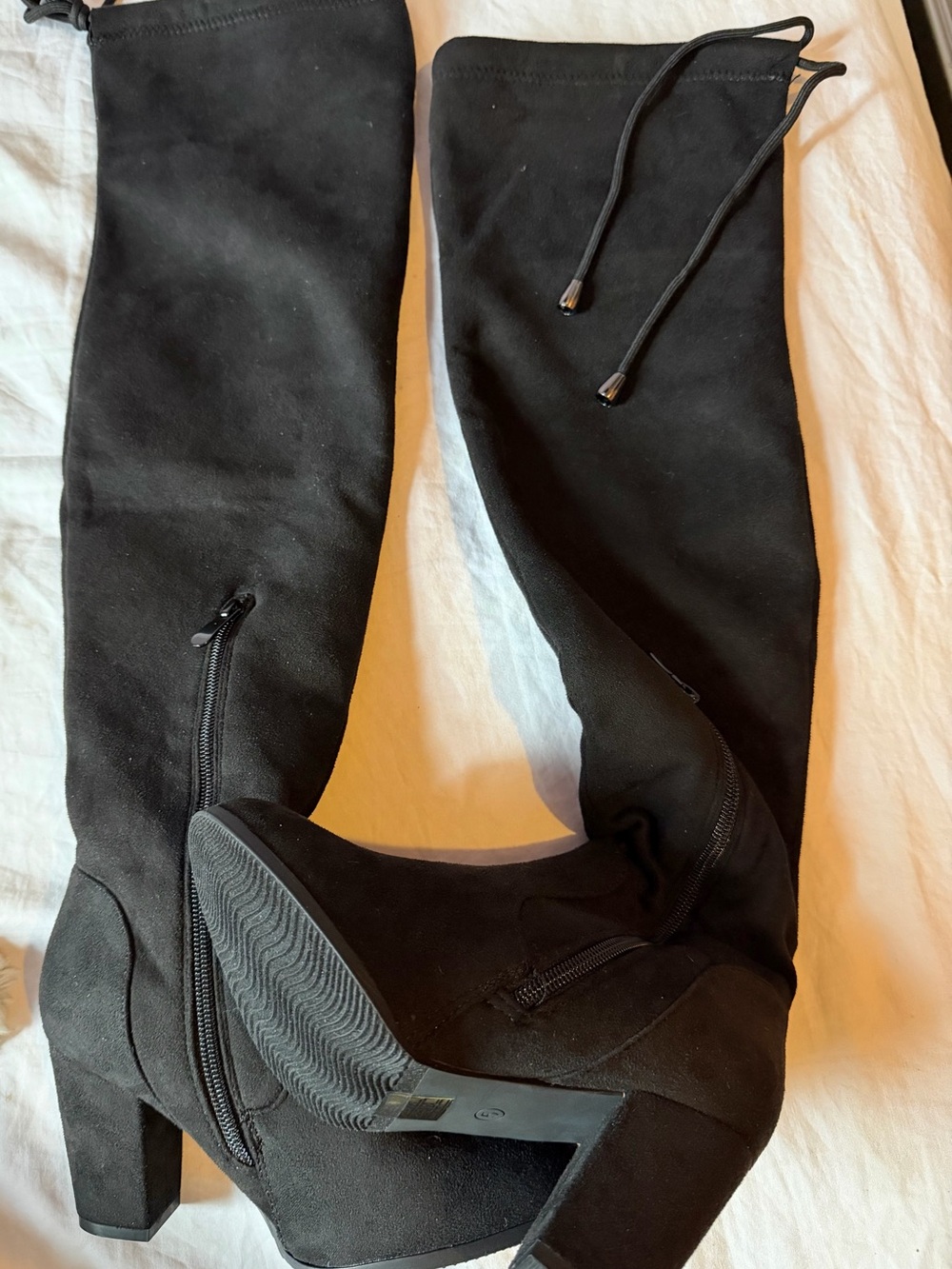 Black Over-the-Knee Block Heel Boots